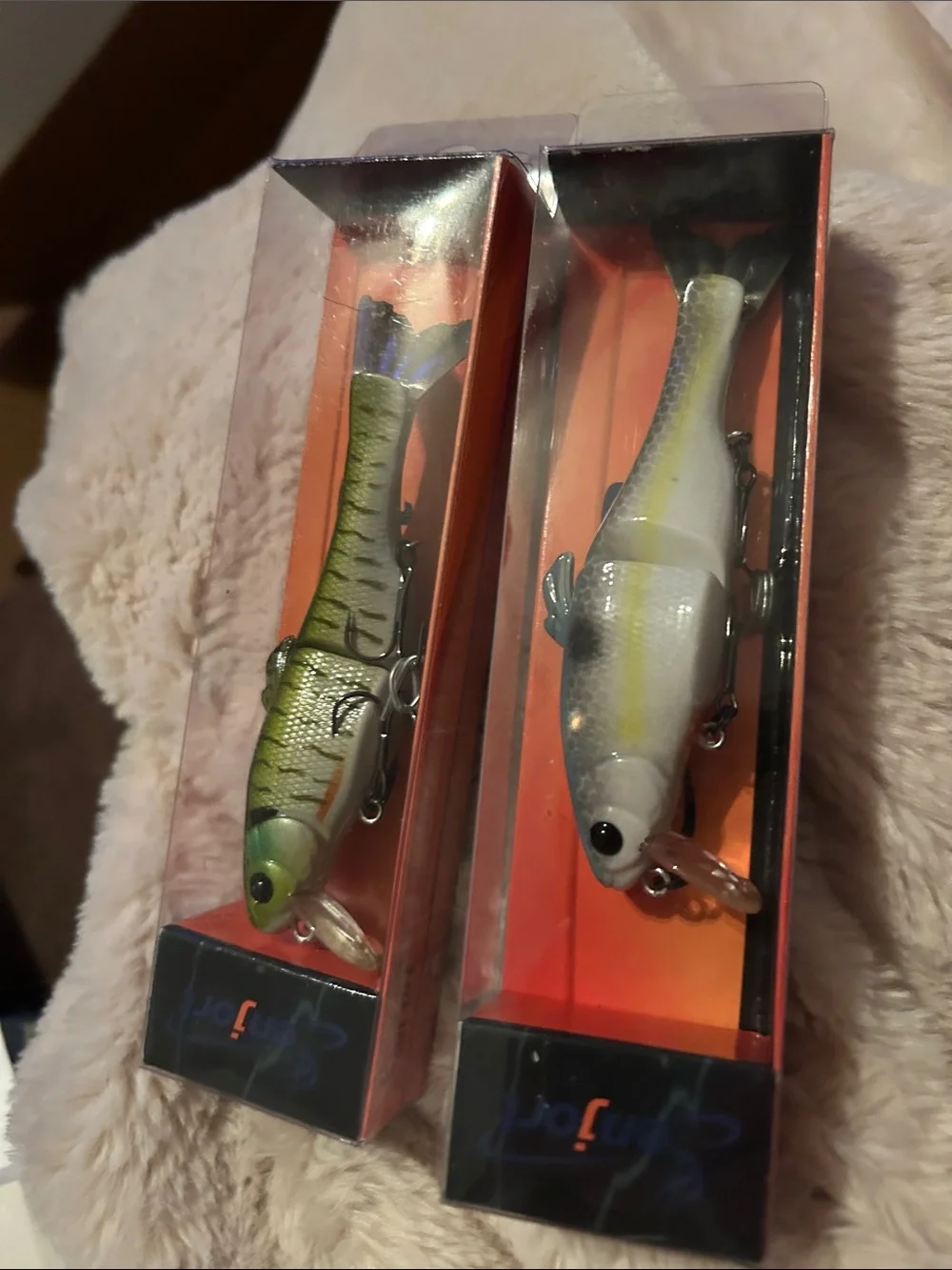 Jointed Fishing Lure Twin Pack – Green & White Realistic Swimbaits